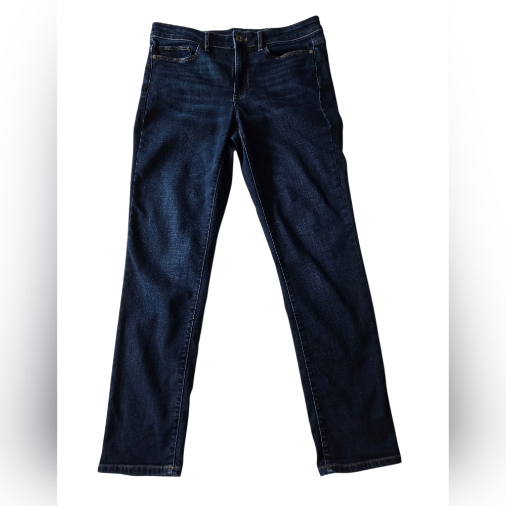J. Jill Denim Boyfriend Jeans 8 Dark Wash Straight Leg Ankle Tencel Stretch